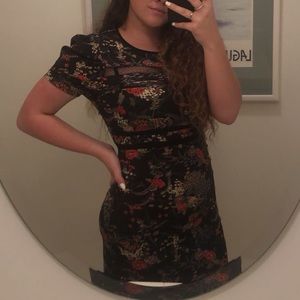Black Floral Mini Dress with lace detail🪻